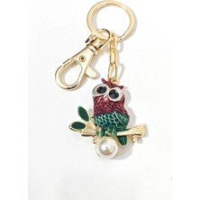 Moncuk Design Baykuş Figürlü Incili Metal Anahtarlık - Şık Çanta Aksesuarı ve Dekoratif Hediyelik Anahtarlık