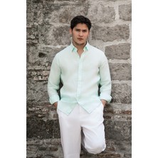 Paul Martin Regular Fit Gizli Düğmeli Yaka %100 Linen Ham Keten Gömlek