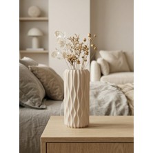 Kaveld Nysa Dekoratif Vazo | El Yapımı Modern Minimalist Silindirik Vazo | Mermer Tozu ve Çimento Kompozit Ev Dekoru