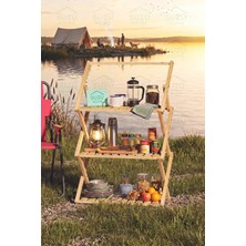 Suzü Home Ahşap Katlanır Kamp Raf 3 Raflı Askılı