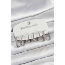 DMR Elegance 316L Çelik Gümüş Renk 6'lı Set Geometrik Model Kadın Küpe