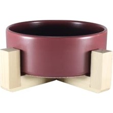 Esranın Dünyası Kedi  Veya Su Kabı Ahşap Standı ve Seramik Kasesi Evcil Hayvan Minimalist Design Tekli (Kırmızı)