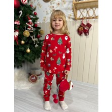 Çocuk Yeni Yıl Temalı Pijama Takımı Kırmızı
