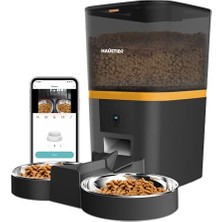 Esranın Dünyası Haustier QQ005-DUAL Kameralı Akıllı Otomatik Kedi  Kabı, App Uzaktan Kontrol, Sesle Çağırma, 480P Gece Görüşlü Kamera, 6lt Hazne, Çift Metal Kase (Siyah)