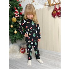 Çocuk Yeni Yıl Temalı Pijama Takımı Siyah