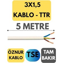 Esranın Dünyası Öznur 3x1,5 Ttr Kablo, 5 Metre, Beyaz