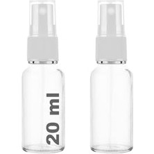 Esranın Dünyası 20 ml Kapaklı Sprey Şişesi 20 cc Fısfıs Kolonya Dezenfektan Cam Şişe 2 Adet (Şeffaf Şişe | Beyaz Sprey, 20 Ml)