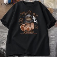 Tarzsokak Komik Uzay Ayı T-Shirt Erkek Kadın Rahat Pamuk Kısa Kollu Yuvarlak Boyun Tshirt Gevşek Nefes 3036