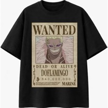 Comvicho Wanted Doflamıngo Baskılı Siyah Tişört