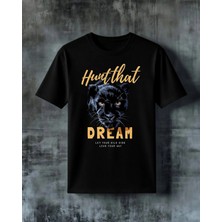 Comvicho Hunt That Dream Kara Panter Baskılı Oversize Tişört