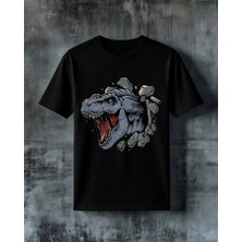 Comvicho Dinozor Kaya Kiri Baskılı Oversize Tişört