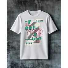 Comvicho Push Your Spirit Motivasyon Baskılı Oversize Tişört