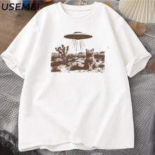 Tarzsokak Vintage Ufo Cowboy Cat T Shirt Retro T-Shirt 90S Western Tshirt Wild West Kitten Tshirt Casua 3047