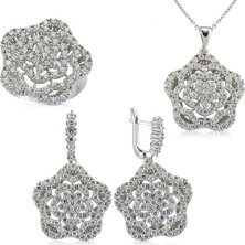 DMR Elegance Gümüş Zirkon Taşlı Çiçek Bayan Set