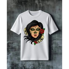 Comvicho Dia De Muertos Kuru Kafa Baskılı Oversize Tişört