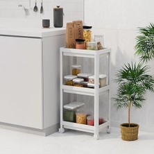 Esranın Dünyası Deconox Peggy 3 Katlı Tekerlekli Raf Ünitesi - 36X71X23 cm Dar Alan Düzenleyici - Mutfak ve Banyo Için Aletsiz Kurulum Servis Arabası (Beyaz - Siyah - Gri) (Beyaz)