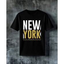 Comvicho York Sari Cizgili Baskılı Oversize Tişört