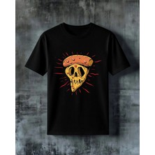 Comvicho Pizza Skull Kuru Kafa Baskılı Oversize Tişört