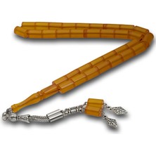 DMR Elegance Metal Püsküllü 7X11 mm Kesme Sıkma Kehribar Tesbih