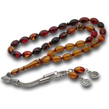 DMR Elegance Metal Püsküllü Bordo Amber Sıkma Kehribar Tesbih
