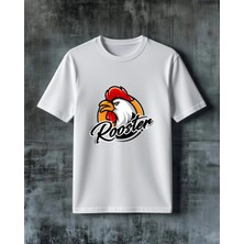 Comvicho Rooster Horoz Logo Baskılı Oversize Tişört