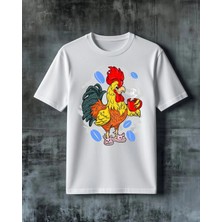 Comvicho Horoz Kahve Baskılı Oversize Tişört