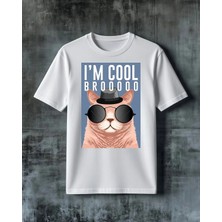 Comvicho Im Cool Broo Kedi Gozluk Baskılı Oversize Tişört
