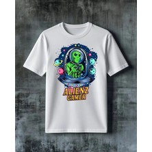 Comvicho Alienz Gamer Uzayli Baskılı Oversize Tişört
