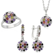 DMR Elegance Gümüş Renkli Taşlı Bayan Set