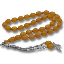 DMR Elegance Metal Püsküllü Kehribar Sarısı Sıkma Kehribar Tesbih