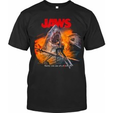 Comvicho Jaws 3 Baskılı Siyah Tişört