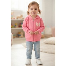 Erca Home Tekstil Ürünleri % 100 Pamuklu İki İplik Şardonsuz Fiyonklu Fermuarlı  Kız Hırka 12 Ay,2y,3y,4y Kız