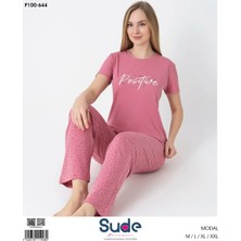 Sude Bayan Modal Sıfıryaka Yarımkol Pijama Takımı-Pudra-L