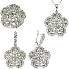 DMR Elegance Gümüş Çiçek Bayan Set