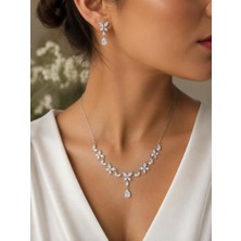 CM Jewelry Kelebek Figürlü Zirkon Taşlı Çelik Kolye Küpe Takı Seti