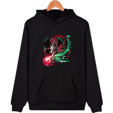Comvicho Dragonkıng Baskılı Kapşonlu Siyah Sweatshirt