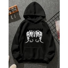 Comvicho Wisdom Baskılı Kapşonlu Siyah Sweatshirt