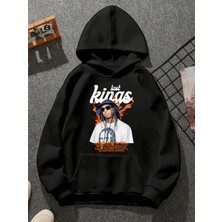 Comvicho Last Kıngs V1 Baskılı Kapşonlu Siyah Sweatshirt
