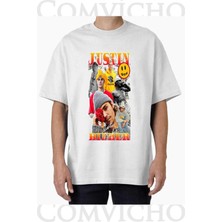 Comvicho Unisex Justin V5 Tasarım Baskılı Oversize Tişört