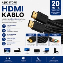 AŞIK STORE HDMI Kablo 20 Metre Full Hd 1080P 4KX2K Yüksek Hızlı Görüntü ve Ses Aktarım Kablosu Altın Kaplama Konnektör Pvc Dış Kılıf