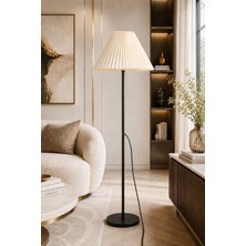 Umbrella Lambader Siyah Metal Tek Ayaklı Lamba Krem Modern Kırma Kumaş Başlık LAM07