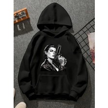 Comvicho Gırlblack Baskılı Kapşonlu Siyah Sweatshirt