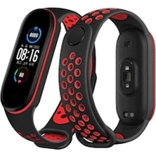 Egecen Mey Ithalat®   Mi Band 6 Spor Delikli Kordon - Siyah-Kırmızı