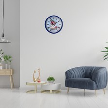 Egecen Lacivert Çiçek Desenli 36 cm Duvar Saati