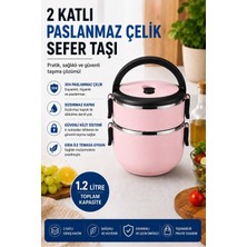 1001 2 Katlı 1.2 Litre Paslanmaz Çelik Sefer Tası Sızdırmaz Kapaklı Yemek Taşıma Kabı Bento Lunc