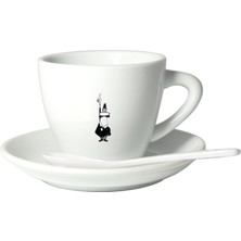 1001 Cappuccino Kahve Fincanı ve Tabağı - 240ML - Bialetti Ikonik Bıyıklı Adam Desenli - Porselen