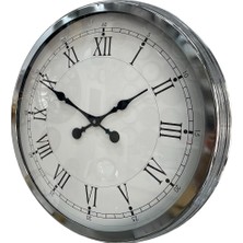 Egecen 60 cm Krom Metal Roma Rakamlı Duvar Saati