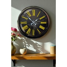 Egecen Siyah Mermer Desenli 52 cm Metal Duvar Saati
