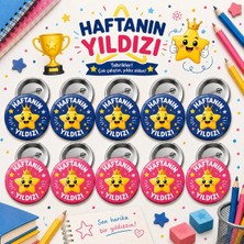 Eymi Design Haftanın Yıldızı 58 mm Iğneli Rozet 10 Adet - Öğrenci Başarı ve Motivasyon Rozeti