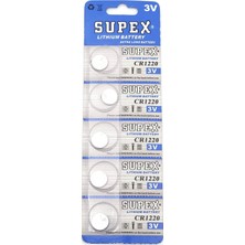 Supex CR1220 3V Lityum Düğme Pil 5'li Kart